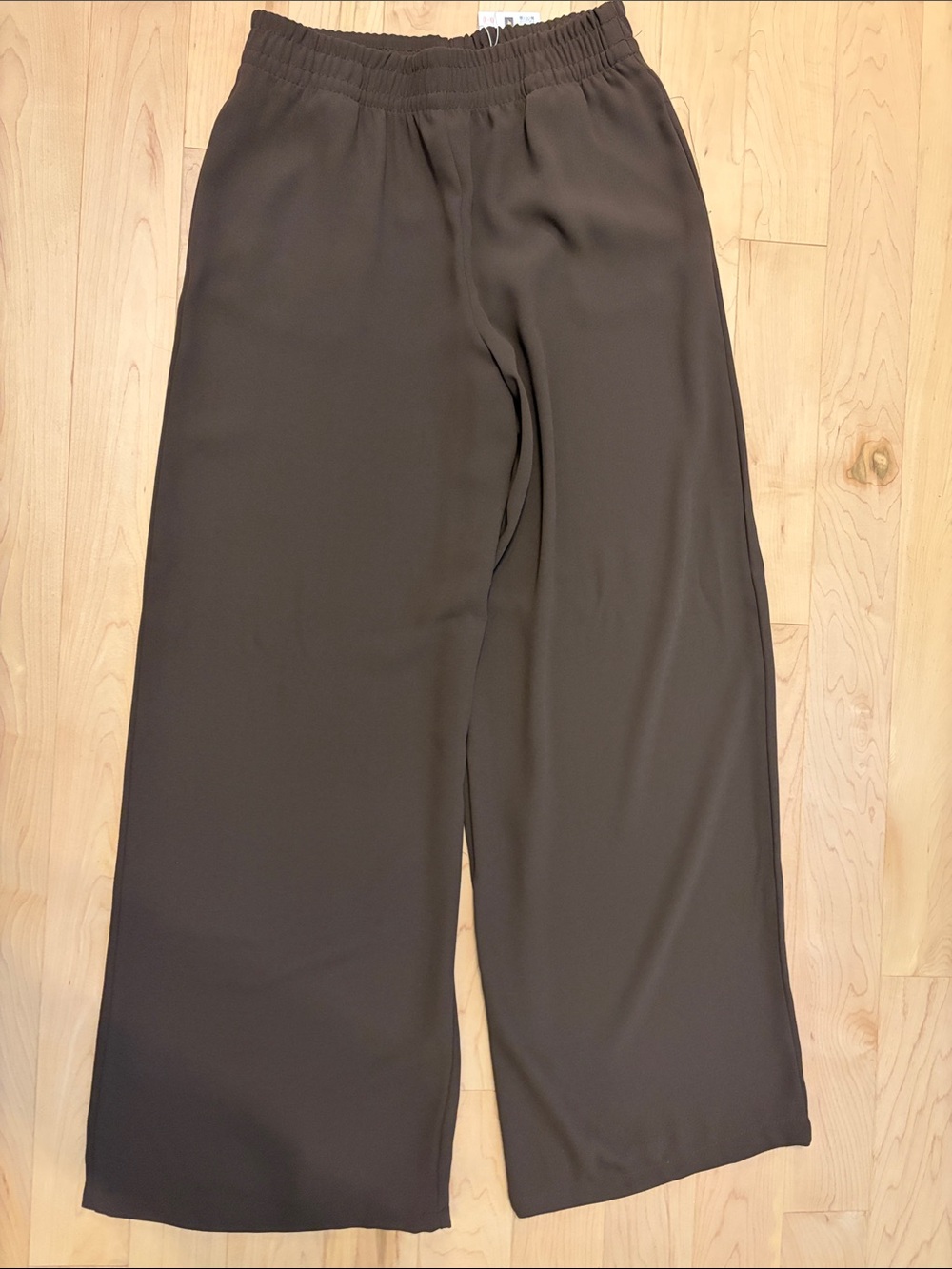 Zara Wide-Leg Elastic Waist Pants in Dark Brown